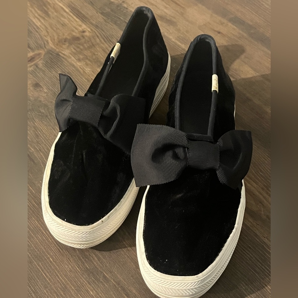 Keds x Kate Spade New York Triple Decker Black Velvet‎ Bowtie Slip-on Sneakers